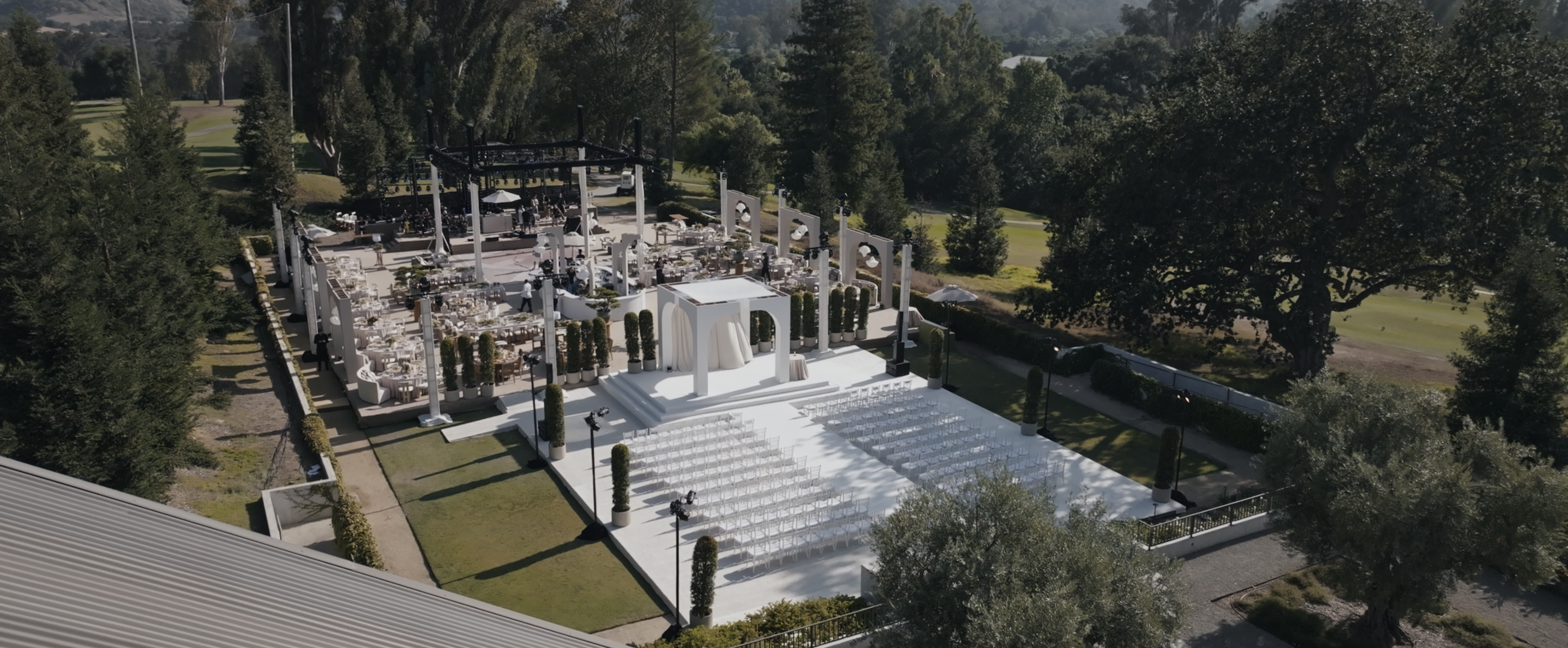 Ojai Valley Inn wedding ceremony design with floral arrangements