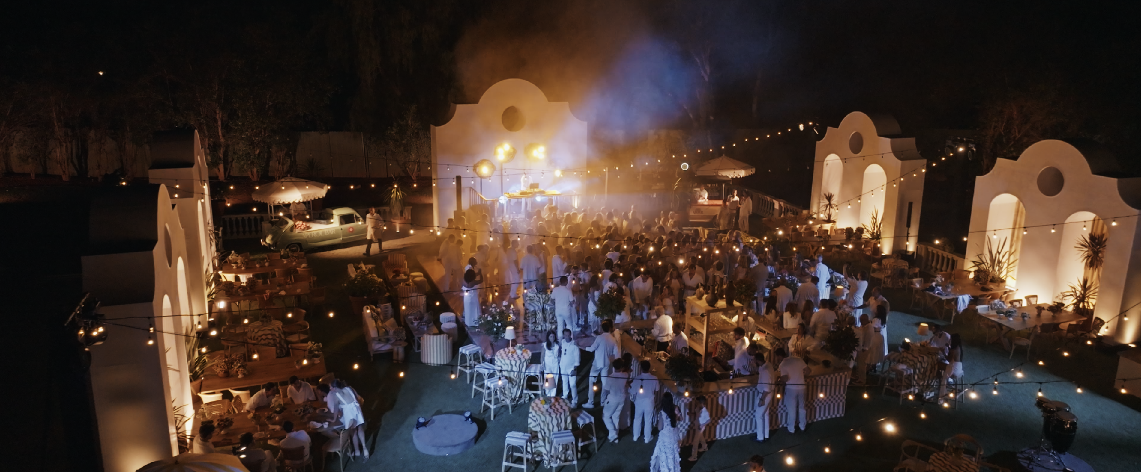 Ojai Valley Inn outdoor wedding dancing under string lights