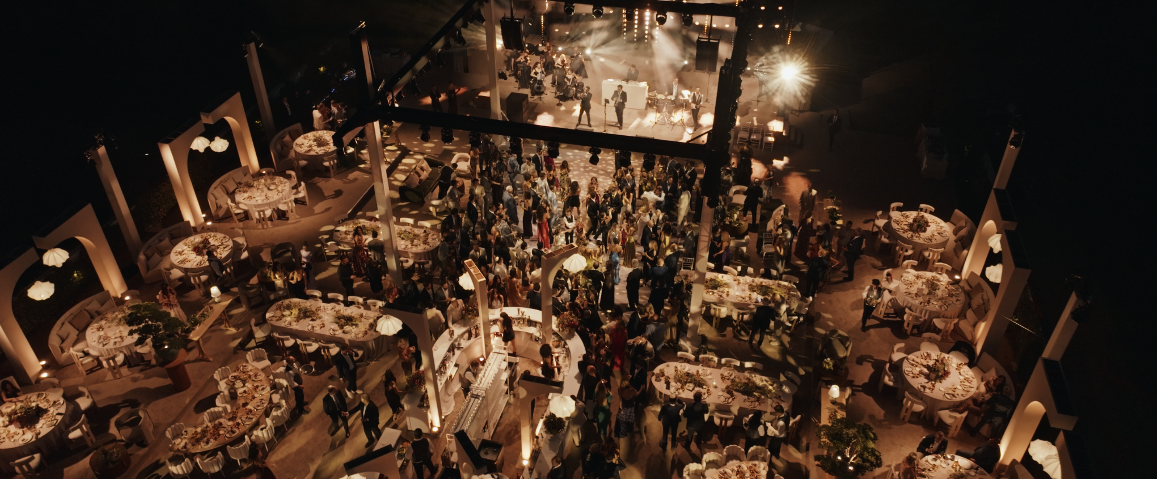 Ojai Valley Inn outdoor wedding reception aerial view at sunset